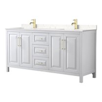 Wyndham Collection Daria 72" Carrara & Wood Double Bathroom Vanity in White/Gold