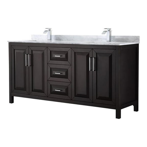 Wyndham Collection Daria 72" Marble & Wood Double Bathroom Vanity in Espresso