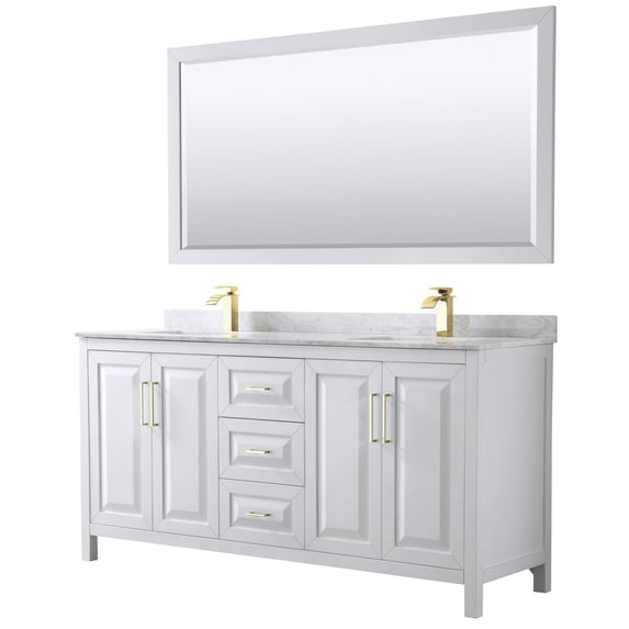 Wyndham Collection Daria 72" Mirror Wood Double Bathroom Vanity in White/Gold