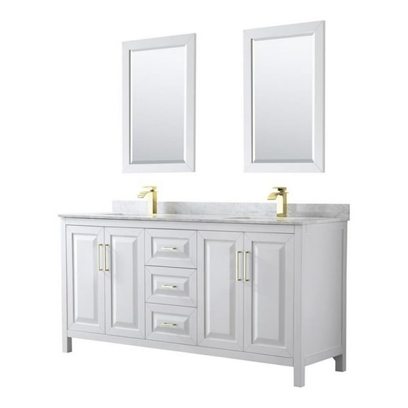 Wyndham Collection Daria 72" Mirrors Wood Double Bathroom Vanity in White/Gold