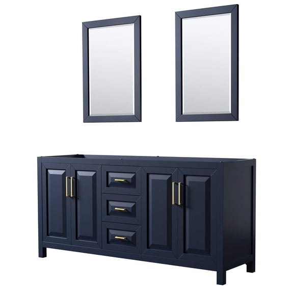 Wyndham Collection Daria 72" No Sink Wood Double Bathroom Vanity in Blue/Gold