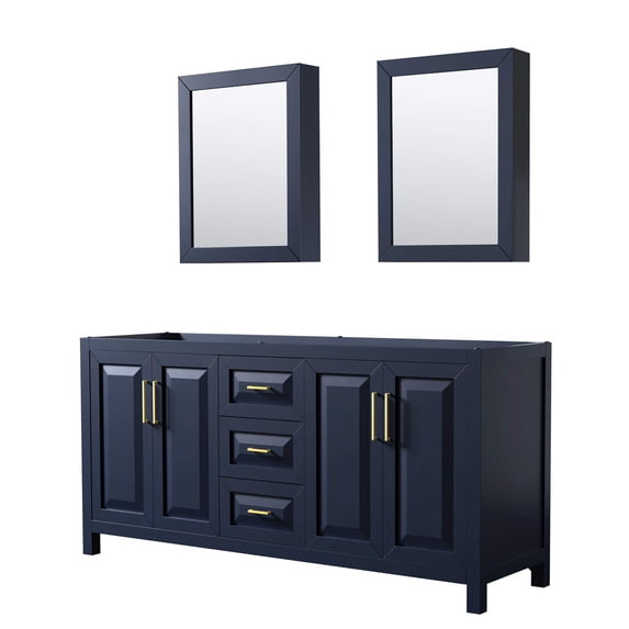 Wyndham Collection Daria 72" No Sink Wood Double Bathroom Vanity in Gold/Blue