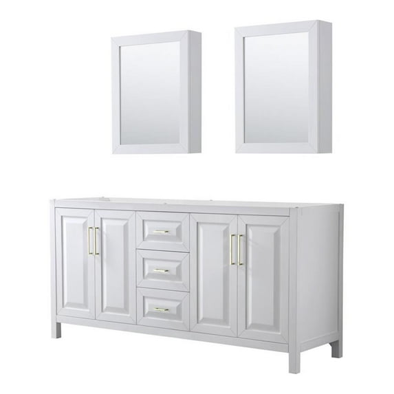 Wyndham Collection Daria 72" No-Sink Wood Double Bathroom Vanity in White/Gold