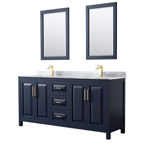 Wyndham Collection Daria 72" Square Sinks Wood Double Bathroom Vanity in Blue