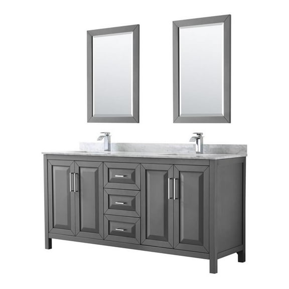 Wyndham Collection Daria 72" Square Sinks Wood Double Bathroom Vanity in Gray