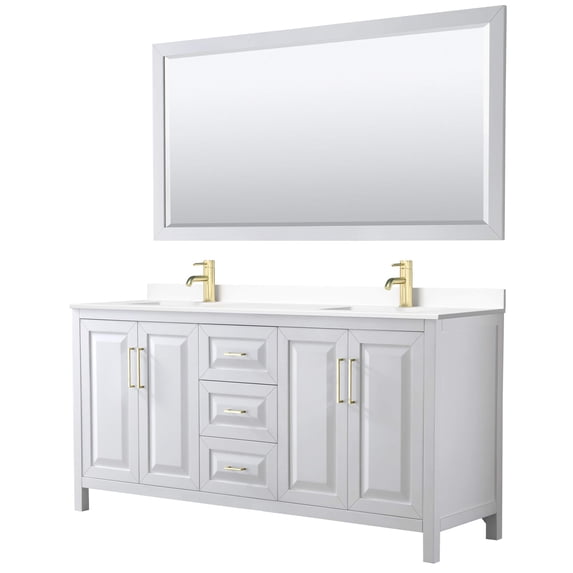 Wyndham Collection Daria 72" Wood Double Bathroom Vanity in White/Brushed Gold