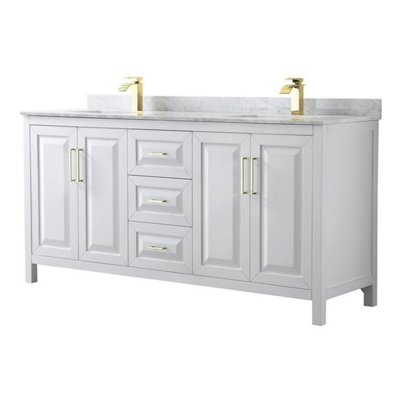 Wyndham Collection Daria 72" Wood Double Bathroom Vanity in White/Gold Trim
