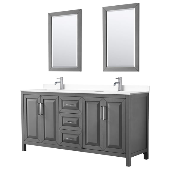 Wyndham Collection Daria 72" Wood & Marble Double Bathroom Vanity in Gray/Chrome