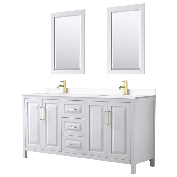 Wyndham Collection Daria 72" Wood & Metal Double Bathroom Vanity in White/Gold
