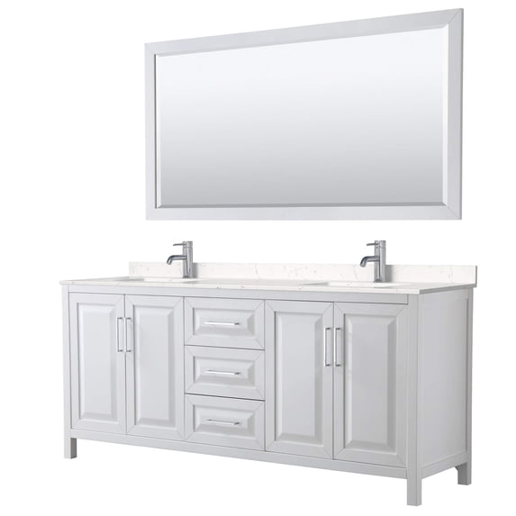 Wyndham Collection Daria 80" Light Vein Wood Double Bathroom Vanity in White