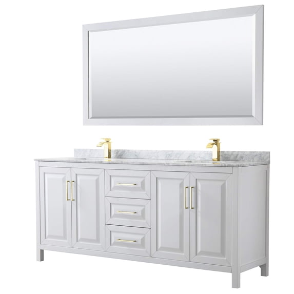 Wyndham Collection Daria 80" Mirror Wood Double Bathroom Vanity in White/Gold