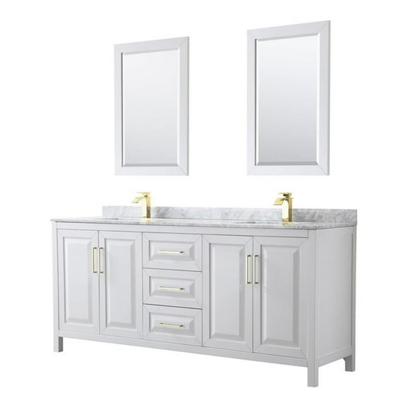 Wyndham Collection Daria 80" Mirrors Wood Double Bathroom Vanity in White/Gold