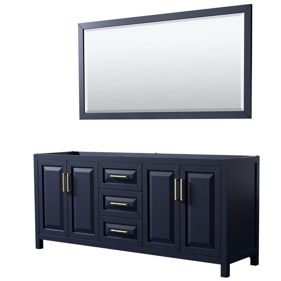 Wyndham Collection Daria 80" No Sink Wood Double Bathroom Vanity in Gold/Blue