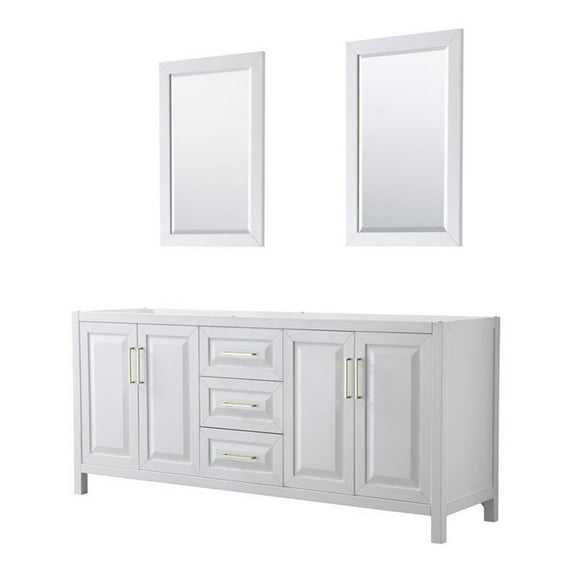 Wyndham Collection Daria 80" No Sink Wood Double Bathroom Vanity in White/Gold