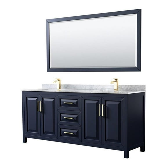 Wyndham Collection Daria 80" Square-Sinks Wood Double Bathroom Vanity in Blue