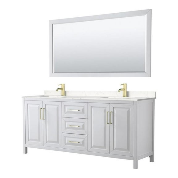 Wyndham Collection Daria 80" Wood & Carrara Double Bathroom Vanity in White/Gold