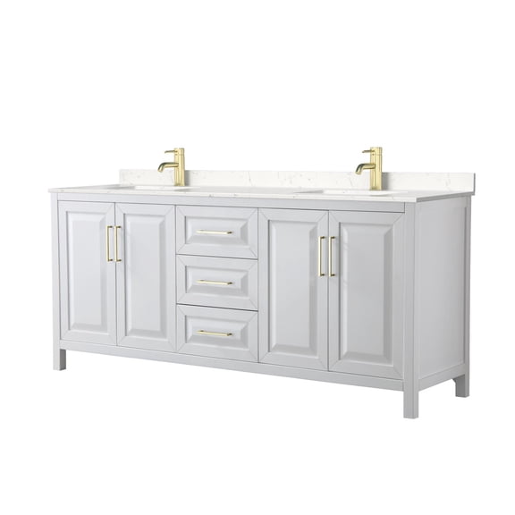 Wyndham Collection Daria 80" Wood Double Bathroom Vanity in White/Gold Trim
