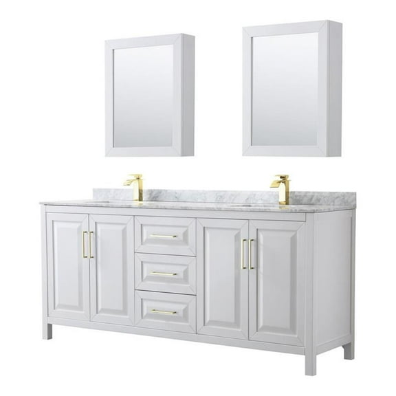 Wyndham Collection Daria 80" Wood & Marble Double Bathroom Vanity in White/Gold