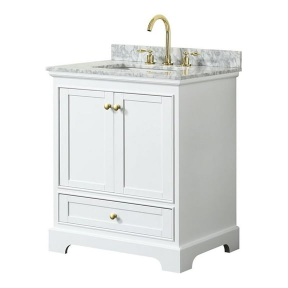 Wyndham Collection Deborah 30" Metal Single Bathroom Vanity in Gold/White