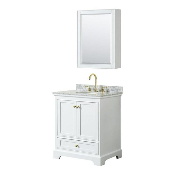 Wyndham Collection Deborah 30" Wood & Metal Single Bathroom Vanity in White/Gold