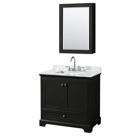 Wyndham Collection Deborah 36" Marble & Wood Single Bathroom Vanity in Espresso