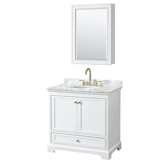 Wyndham Collection Deborah 36" Metal Single Bathroom Vanity in Gold/White