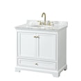 thumbnail image 1 of Wyndham Collection Deborah 36" Wood & Metal Single Bathroom Vanity in White/Gold, 1 of 5