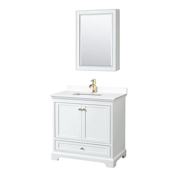 Wyndham Collection Deborah 36" Wood Single Bathroom Vanity in Brushed Gold/White