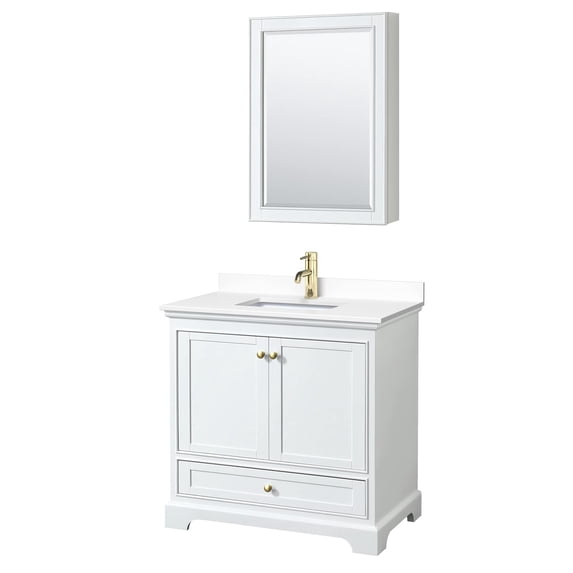 Wyndham Collection Deborah 36" Wood Single Bathroom Vanity in Brushed Gold/White
