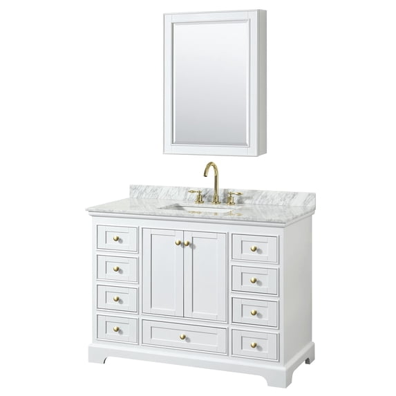 Wyndham Collection Deborah 48" Plywood Single Bathroom Vanity in White/Gold