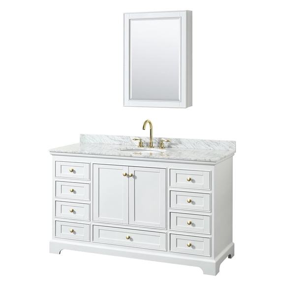 Wyndham Collection Deborah 60" Cabinet Wood Single Bathroom Vanity in White/Gold