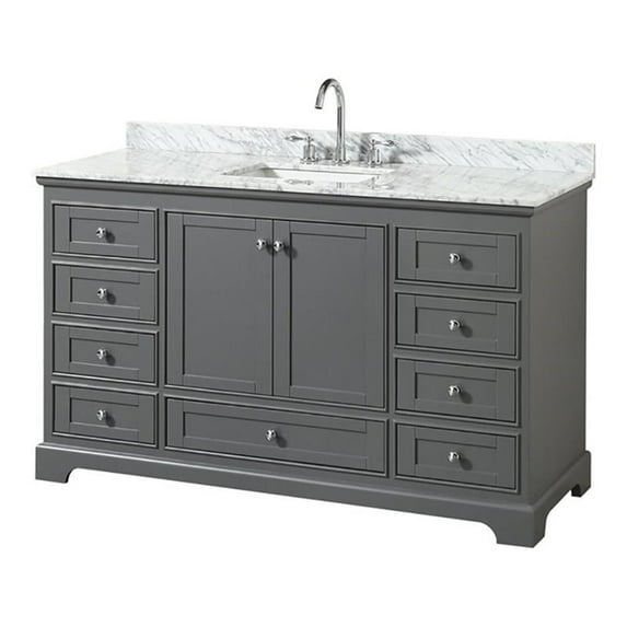 Wyndham Collection Deborah 60" Marble-Top Wood Single Bathroom Vanity in Gray