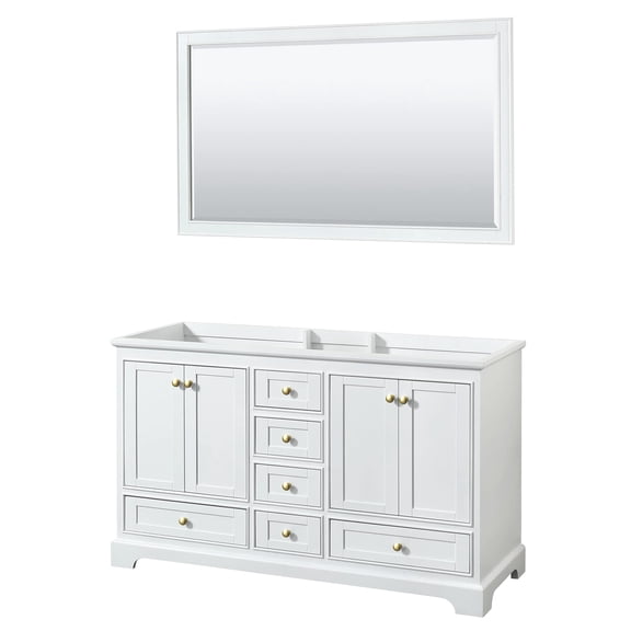 Wyndham Collection Deborah 60" Plywood Double Bathroom Vanity in White/Gold Trim