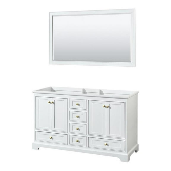 Wyndham Collection Deborah 60" Plywood Double Bathroom Vanity in White/Gold Trim