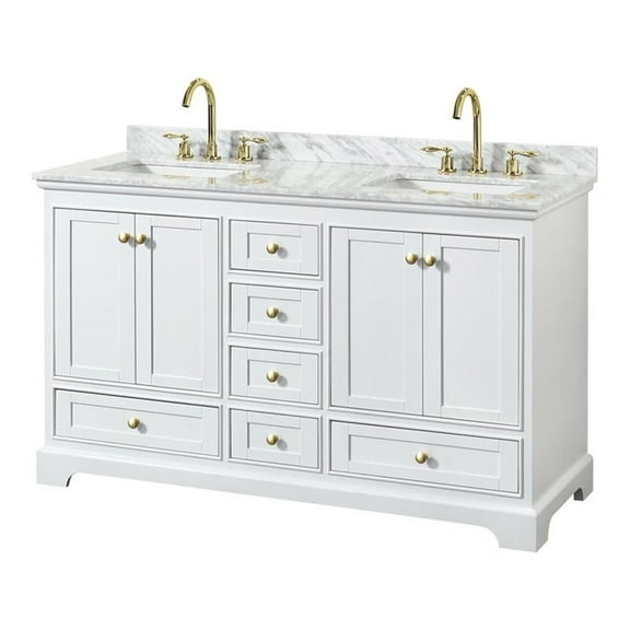 Wyndham Collection Deborah 60" Plywood Double Bathroom Vanity in White/Gold