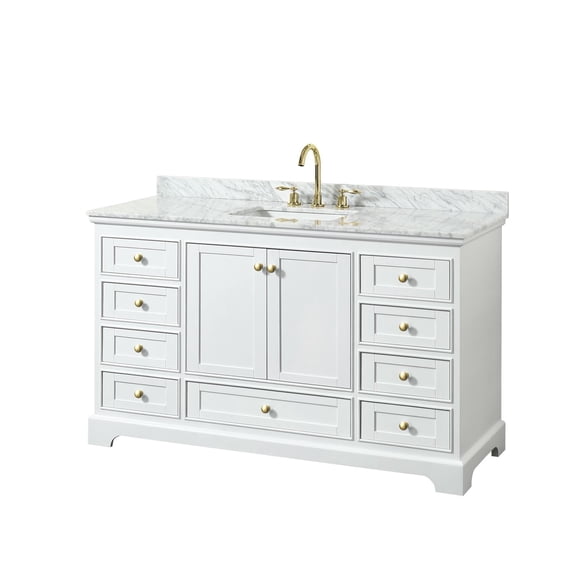 Wyndham Collection Deborah 60" Wood Single Bathroom Vanity in Gold Trim/White