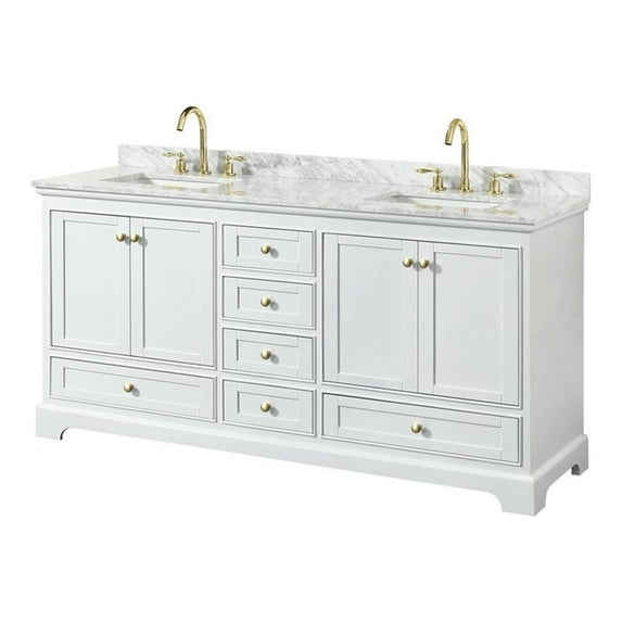 Wyndham Collection Deborah 72" Plywood Double Bathroom Vanity in White/Gold