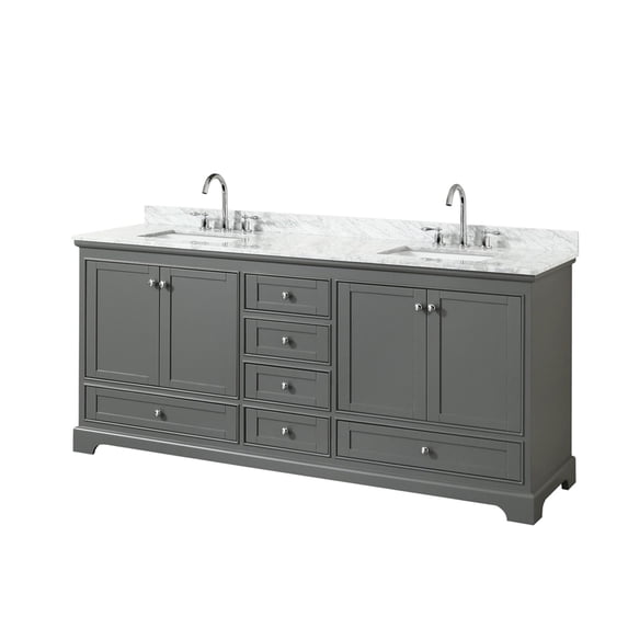 Wyndham Collection Deborah 80" Marble-Top Wood Double Bathroom Vanity in Gray