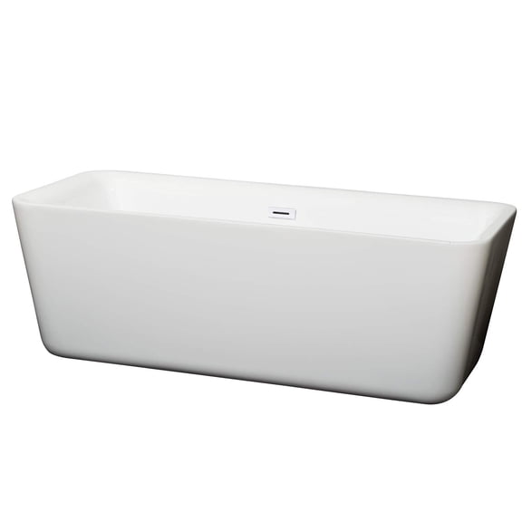 Emily 69 Inch Freestanding Bathtub in White with Shiny White Drain and Overflow Trim