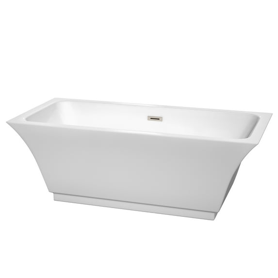 Galina 67" Freestanding Bathtub in White with Brushed Nickel Drain and Overflow Trim