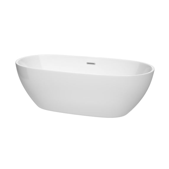 Juno 71" Freestanding Bathtub in White with Polished Chrome Drain and Overflow Trim