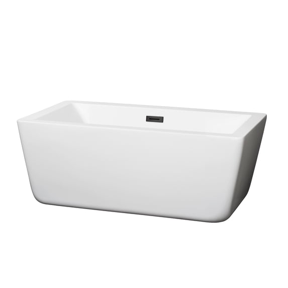 Laura 59 Inch Freestanding Bathtub in White with Matte Black Drain and Overflow Trim