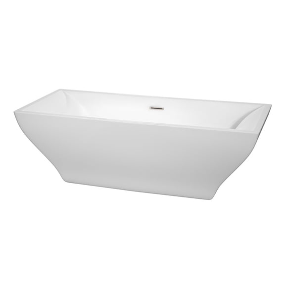 Maryam 71" Freestanding Bathtub in White with Brushed Nickel Drain and Overflow Trim