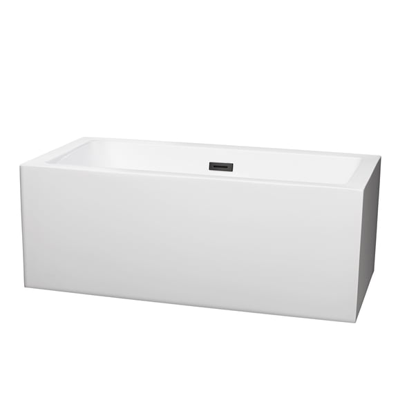Melody 60 Inch Freestanding Bathtub in White with Matte Black Drain and Overflow Trim