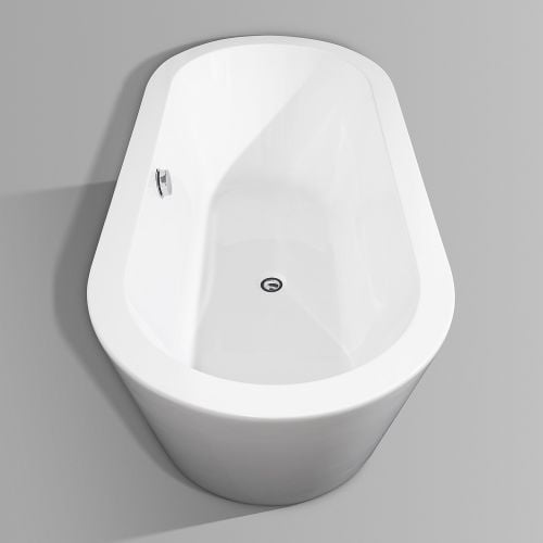 Wyndham Collection Mermaid 67 inch Freestanding Bathtub for Bathroom in White with Polished Chrome Drain and Overflow Trim