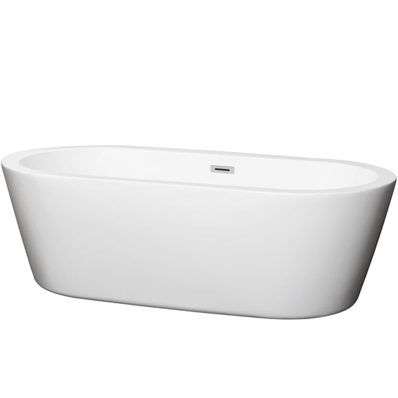 Mermaid 71 Inch Freestanding Bathtub in White with Polished Chrome Drain and Overflow Trim