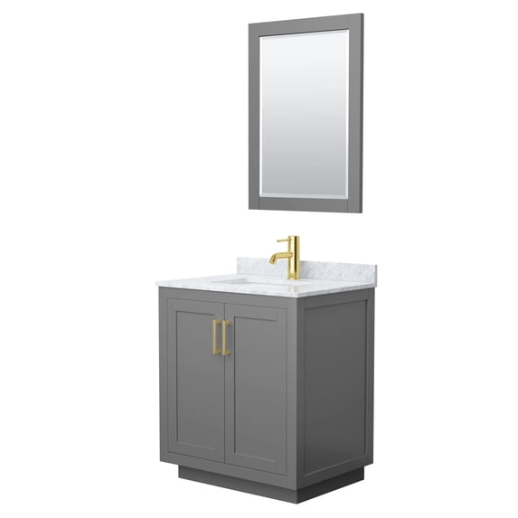 Wyndham Collection Miranda 30" Carrara&Wood Single Bathroom Vanity in Gray/Gold