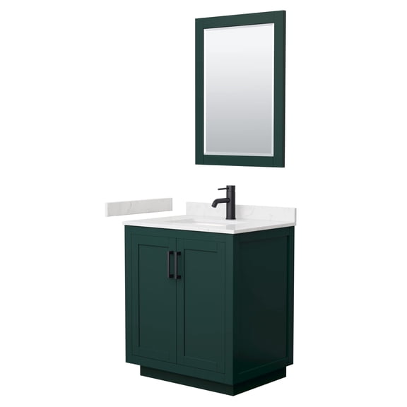 Wyndham Collection Miranda 30" Marble&Wood Single Bathroom Vanity in Green/Black