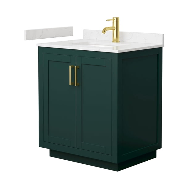 Wyndham Collection Miranda 30" Wood&Marble Single Bathroom Vanity in Green/Gold
