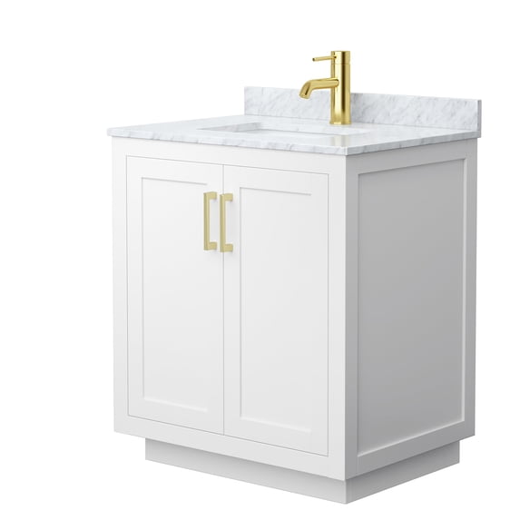 Wyndham Collection Miranda 30" Wood&Marble Single Bathroom Vanity in White/Gold
